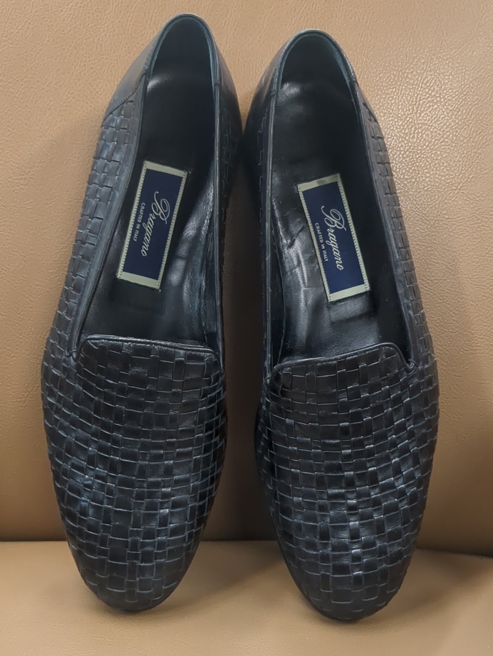 *Made In Italy* Cole Haan Black Woven Leather Slip-On Loafers